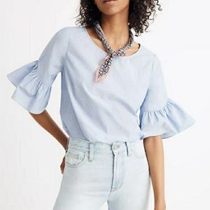Madewell Ruffle-Sleeve Spring Chambray Cute Top